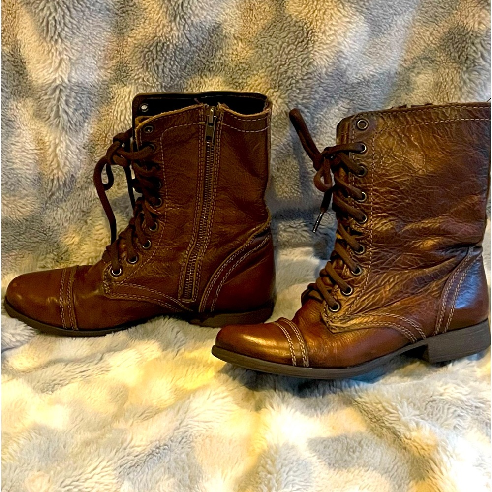 Steve Madden TROOPA Brown Leather Combat Boots